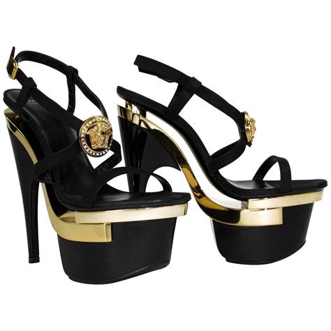 versace black strappy heels|versace heels price.